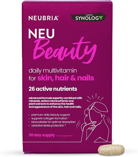 NEUBRIA NEU Beauty Multivitamin & Collagen Skin, Hair & Nails Supplement – Botanicals, Biotin, Niacin, Zinc, Selenium, Copper & Antioxidants – Beauty & Wellness Blend – UK Made, 30 Tablets