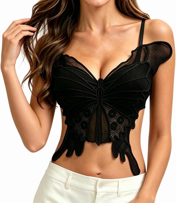 Y2k Butterfly Tops for Women, Goth Gothic Grunge 2000s Top Going Out Black