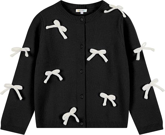 Girl's Bow Knitted Cardigan Cute Toddler Long Sleeve Crewneck Cardigans Cropped Sweater Outwear