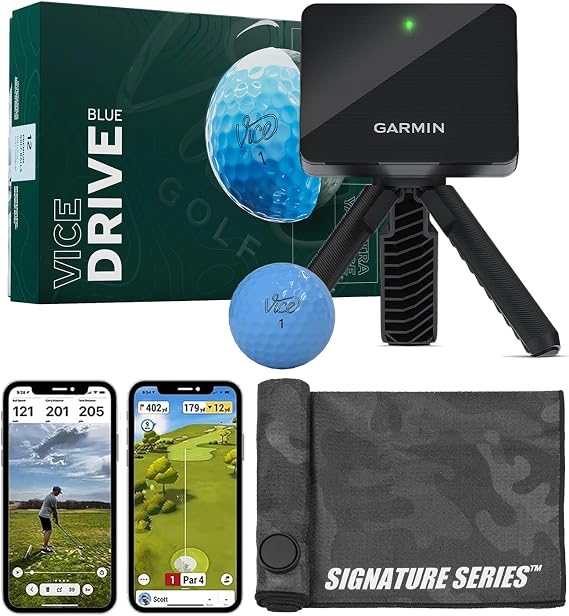 Garmin Approach R10 Portable Golf Launch Monitor with Vice Drive Balls | Practice at Home or on The Driving Range | Track Metrics, Record Video, 43,000+ Courses | with Signature Series Golf Towel