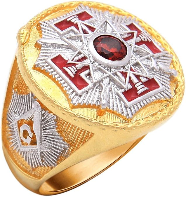 Magnificent Masonic Templar 33rd Degree Freemason Sovereign Grand Inspector General Ring 18k Gold Pld Yellow Version BR-9
