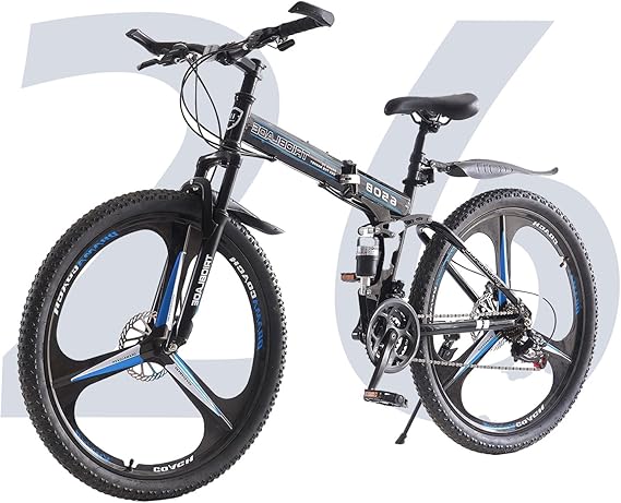 TRIOBLADE 24/26/27.5'' Folding Mountain Bike 21Speed Foldable Mountain Bicycle with Dual Disc Brakes 3 Spoke Wheels Mountain Bikes Dual Suspension Design for Adult Men Women