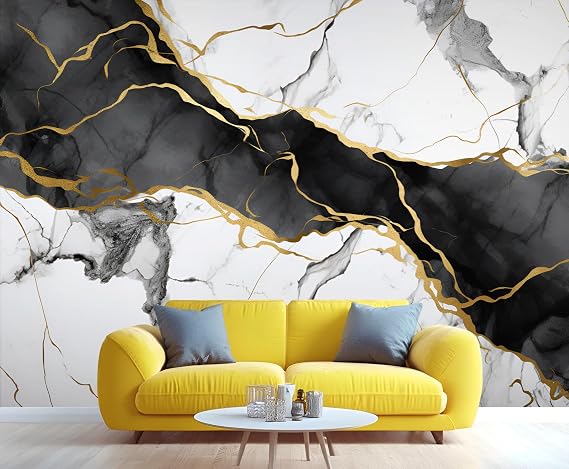 Black and White Marble Wall Mural, Luxury Black Gold Murals Wallpaper, Abstract Marble Wall Painting for Living Room Bedroom Office