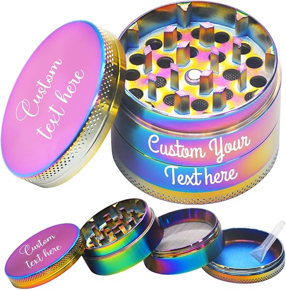 Personalised Grinder for Herbs, Custom Name Herb Grinders, Engrave Text Grinder Portable Zinc Alloy Metal, Multicolour, 4 Pieces Grinders 1.6/2.0/2.2/2.5/3.0 Inches