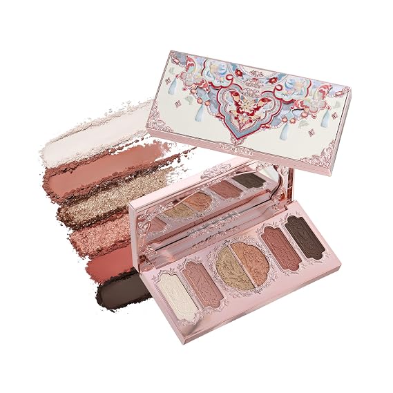 Flower Knows Butterfly Cloud Collar Embossed Six-Color Makeup Palette,Beige Face Palette with 4 Matte + 2 Shimmer Shades,Blendable Smooth Cute Make Up,0.23 oz(01 Terracotta Brick)