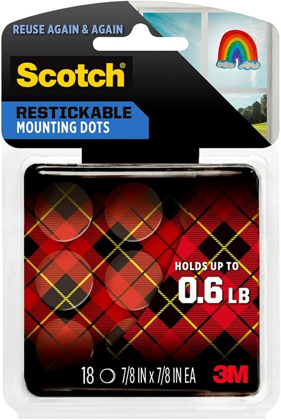 Scotch Restickable Mounting Dots, Clear Circles, Pack of 18