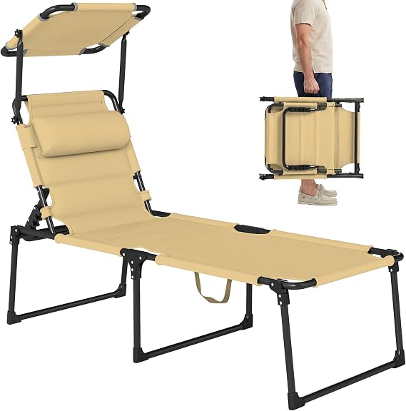 Outsunny Outdoor Lounge Chair Adjustable Tanning Chair Cream White