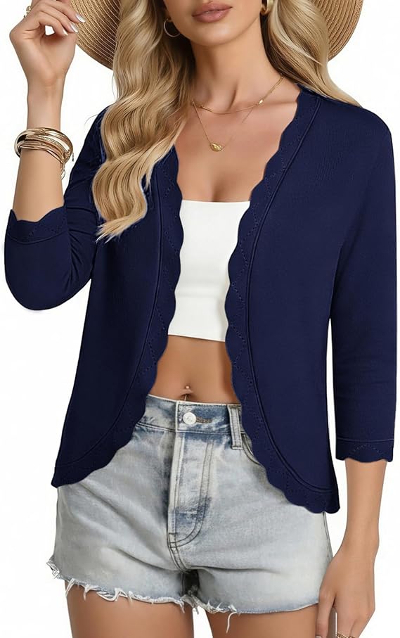 GRACE KARIN Women Lightweight Summer Cardigans 3/4 Sleeve Cropped Cardigan Sweaters Open Front Bolero Shrug