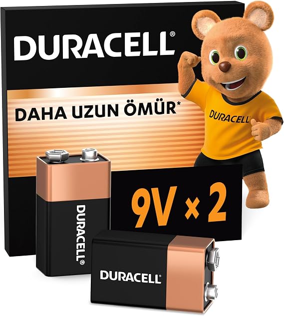 Duracell Alkalin 9V Pil, (6Lr61 / Mn1604), 2'Li Paket