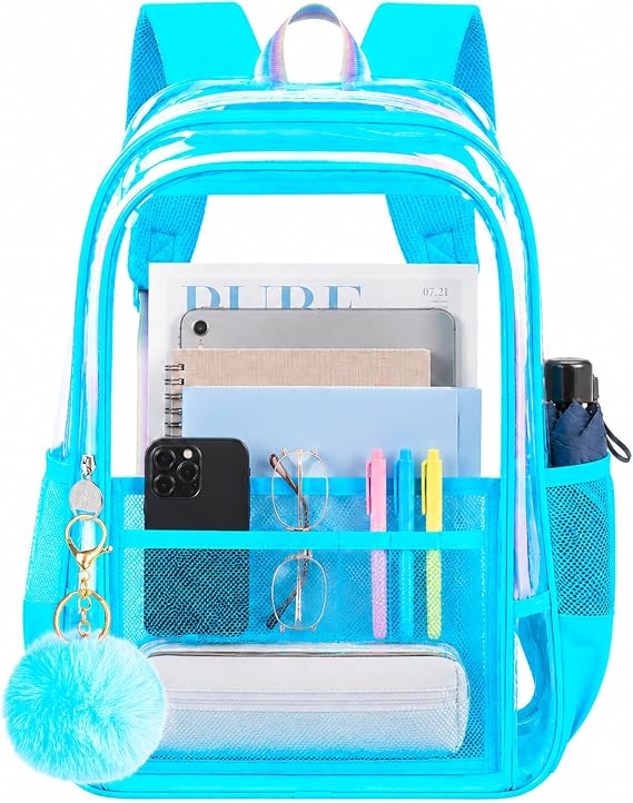 AGSDON Clear Backpack, Heavy Duty Transparent Bookbag, See Through PVC Backpacks for Women Men