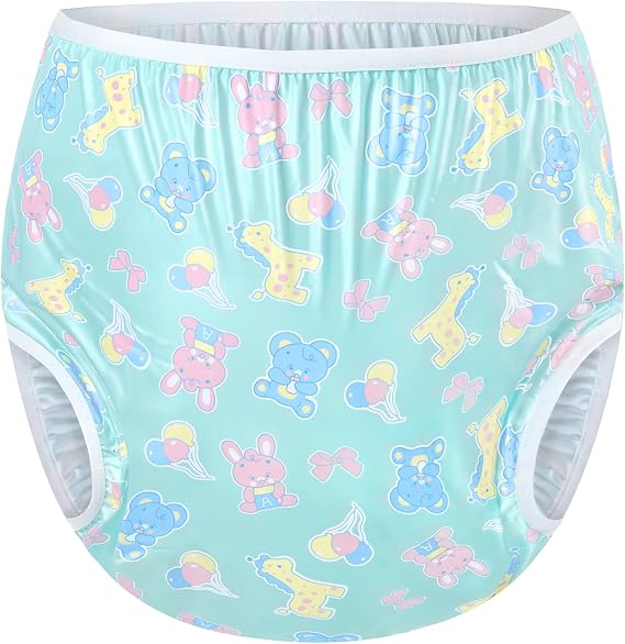 LittleForBig Washable Reusable Waterproof Adult Plastic Pants Pull-On Diaper Cover - Full Print Baby Parade Green L