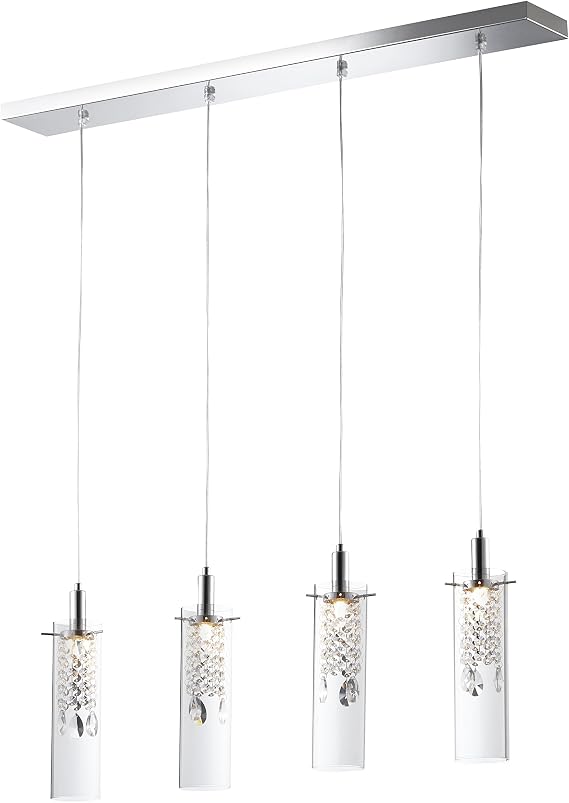 BAZZ - P14531CRLED1 P14531CRLED Glam 4-Branch LED Pendant Light, Dimmable, Adjustable, Bulbs Included, Energy Efficient, 71-in, Glass