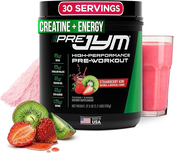 JYM Supplement Science Pre JYM Strawberry Kiwi Pre Workout Powder - BCAAs, Nootropics, Creatine HCI, Citrulline, Beta-Alanine, Betaine, Taurine, Huperzine 30 Servings