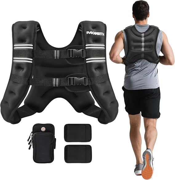 PACEARTH Ankle/Wrist Weighted Vest, 6-30 lbs Body Weight Vest with Reflective Stripe, Adjustable Size Workout Equipment for Strength Training, Walking, Jogging, Running for Men Women