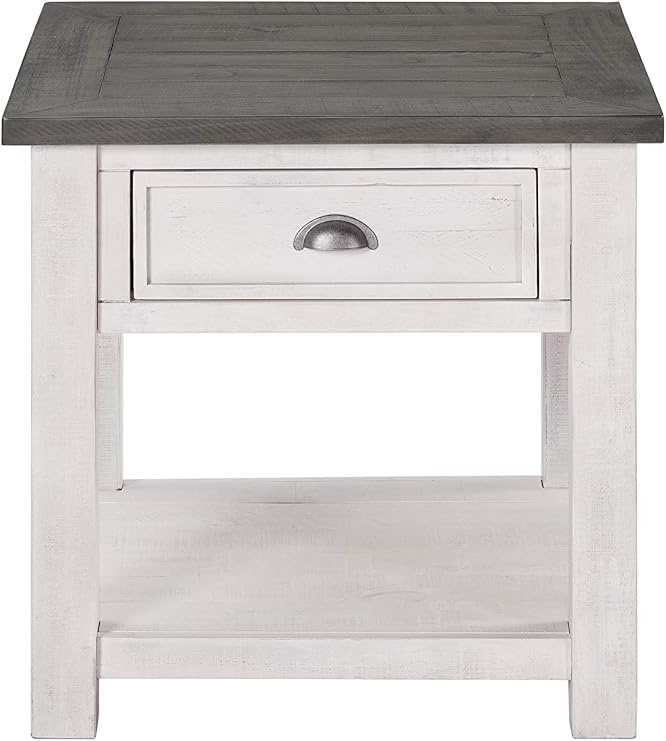 Martin Svensson Home Monterey Solid Wood End Table White with Grey Top