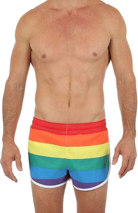 UZZI Men's Rainbow Pride Flag Side Split Running Shorts