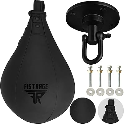 Speed Ball Boxing Leather MMA Muay Thai Training Punching Dodge Striking Bag Kit Hanging Swivel Workout Speedball Kicking Platform Black