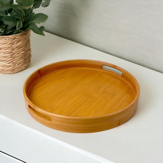 Deconox Yuvarlak Bambu Tepsi 35cm, Daire Sunum