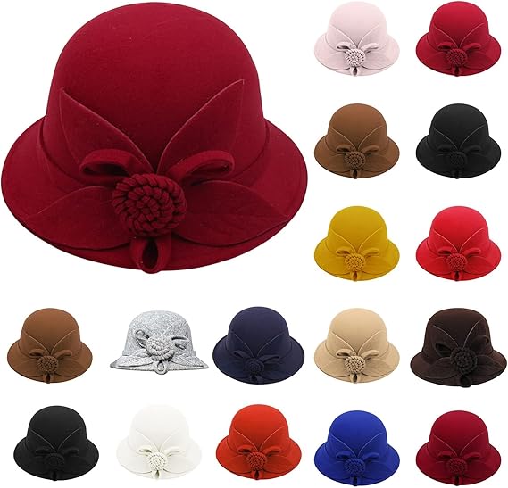 Women 1920S Vintage Winter Bucket Hat Cloche Bowler Hats Elegant Flowers Church Bowler Hats Fedoras Church Cap