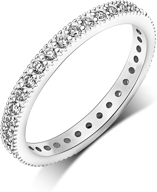 ELEGANZIA Stackable Rings for Women Sterling Silver CZ Eternity Bands for Women Cubic Zirconia Wedding Band for Teen Girls Girlfriend, Stack Rings Size 5 to Rings Size 9 Love Promise Rings for Her