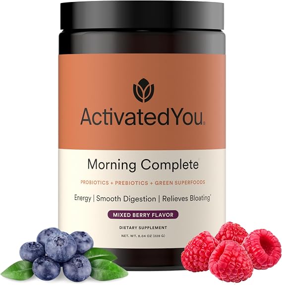 ACTIVATEDYOU Morning Complete Superfood Greens Powder, Mixed Berry 30 Days | Vegan Green Superfoods Powder, 10 Billion CFUs Pre & Probiotics, No