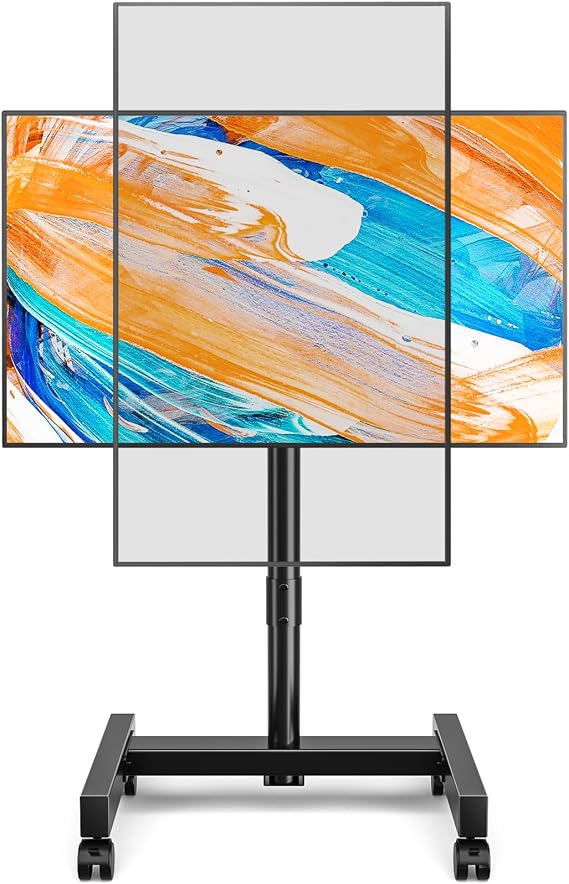 TVON Height Adjustable Corner TV Stand on Wheels for 13-50 Inch TVs, Max. VESA 200x200mm, up to 20kg, Black | Height AdjustableTV Stand For Bedrooms, Portrait To Landscape, Corner Portable TV Bracket Max. Vesa 200x200mm