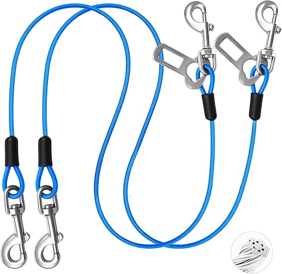 Dog Car Safety Harness,24 Inch/60 cm Double Clips Seatbelt Dog Leash,No Chew seat Belts for Dogs(2 Pack Blue)