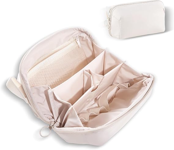 Makeup Bag, Travel Cosmetic Bag, Water Resistant Wide Open Makeup Organizer with Multiple Compartments Double Zippers, Machine Washable Portable Cosmetic Case for Weekend Trips, Daily Use