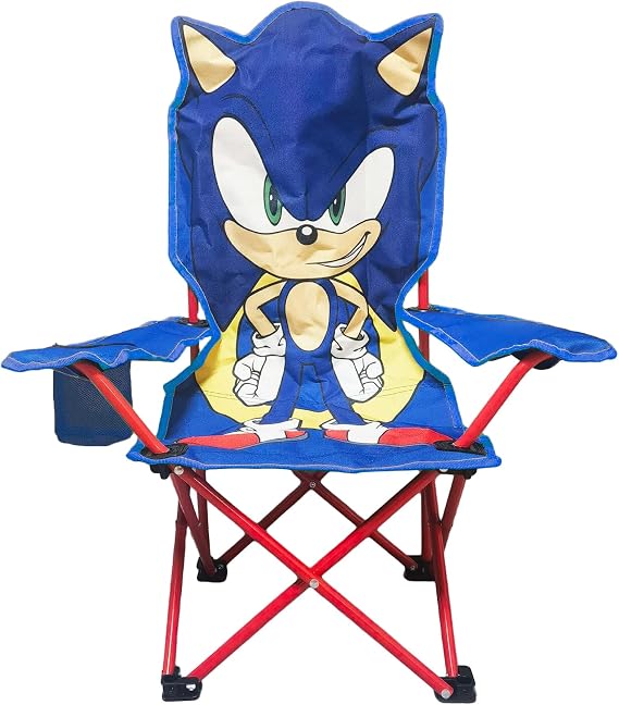 Sonic Figural Folding Camp Chair for Kids Portable Outdoor Chair with Carrying Case, Lightweight and Durable, Indoor/Outdoor Seating for Ages 3+, Perfect for Camping or Backyard