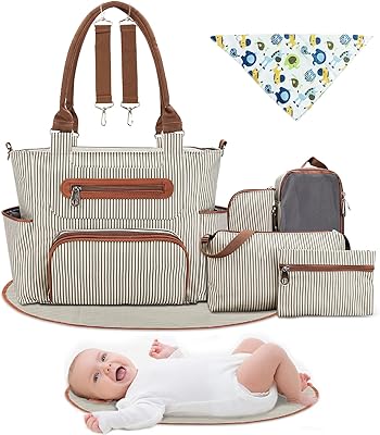 Moclever 8pc Diaper Tote Set, Baby Essentials with Multifunctional Diaper Bags, Bottle & Mesh Bag