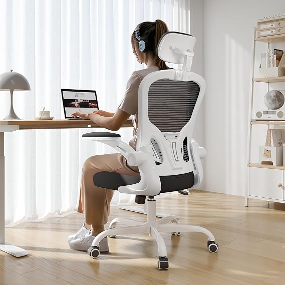 Office Chair Ergonomic Desk Chair, 330LBS Capacity, High Back Computer Design for Long Hours Comfort, Rolling Swivel Executive Task for Home Office with Flip-up Armrests, White Black