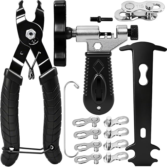 Bike Chain Tool Repair Kit,Bicycle Chain Removal Tools & Breaker Tool & Plier & Checker & 4 Pairs Missing Links for Single 6/7/8/9/10/11 Speed Chain,Biking Gear