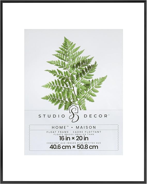 Studio Decor 16" x 20" Home Black Metal Float Picture Frame - Includes Pre-attached Hanging Hardware, Horizontal or Vertical Display - 1 Pack