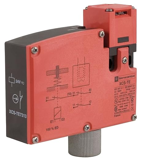 Telemecanique Sensors XCSTE7313 Limit Switch, 2 NC Simultaneous, De-energized Solenoid Unlock, 24V AC/DC, 1/2 NPT Cable Gland, Plastic Enclosure