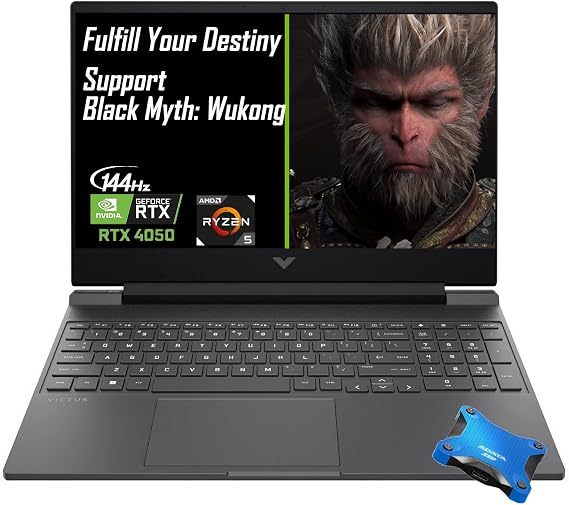 HP Victus 15.6 Ryzen 5 RTX 4050 Gaming Laptop, 15.6" FHD 144Hz, AMD Ryzen 5 8645HS (Beats Intel i7-1355U), NVIDIA GeForce RTX 4050, 16GB RAM, 1TB SSD, W11H, with 512GB External SSD Bundle