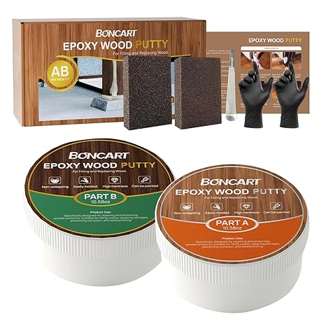 Boncart 21.16 oz 2-Part AB Epoxy Wood Putty | High Hardness, Paintable, Multi-Purpose Repair Filler for Fixing Missing Parts, Holes, Pits, Cracks (White)