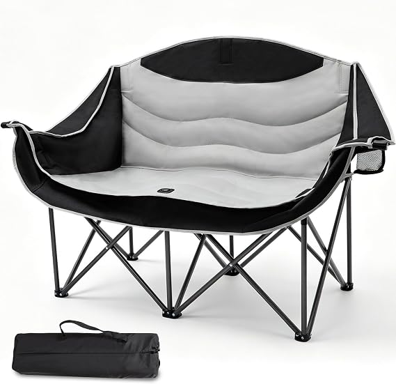 REDCAMP Padded Double Camping Chairs for Adults, Black and Beige