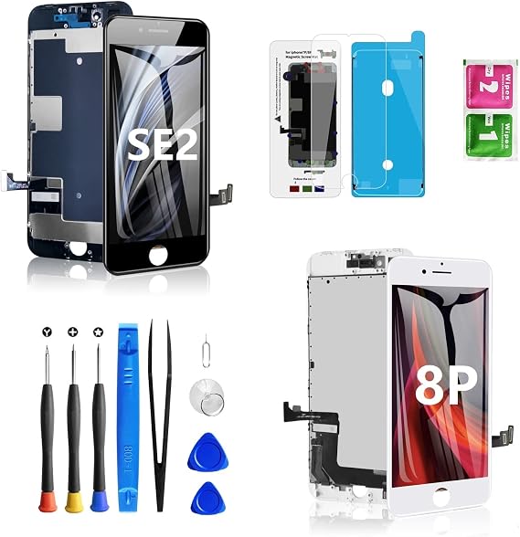Two Screens: Diykitpl for iPhone SE2020 Screen Replacement LCD Black 4.7 inch, for iPhone 8 Plus Screen Replacement White 5.5 Inch