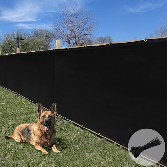 E&K Sunrise 6' x 12' Privacy Fence Screen with Grommets, Outdoor Windscreen Fence Covering Privacy Screen UV Blockage for Backyard Garden Patio, Zip Ties Included (Black)