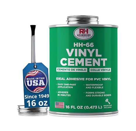 HH-66 Vinyl Cement 16 oz - Vinyl Adhesive, Cement Glue, Industrial Contact Cement for PVC & Vinyl Repair - Waterproof Flexible Vinyl Glue for Tarps, Pool Liners, Inflatables & Marine RH Adhesives