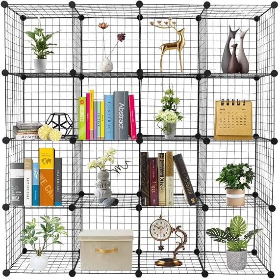 16-Cube Organizer Cube Storage Storage Shelves Wire Cube Storage Origami Shelves Metal Grid Multifunction Shelving Unit Modular Cubbies Organizer Bookcase