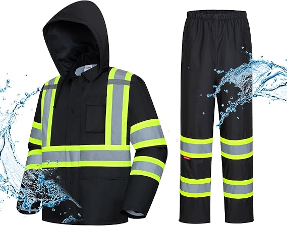 ProtectX Hi Vis Reflective Safety Rain Jacket and Pant Suits Workwear