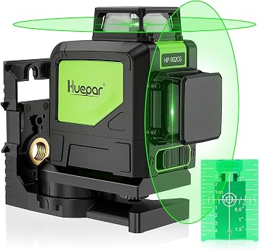Huepar 902CG Cross Line Laser Level 2x360 Self-Leveling Laser Leveler, 2D Green Cross Line Lazer Level with Pulse Mode, Switchable Horizontal and Vertical, Magnetic Pivoting Base Included