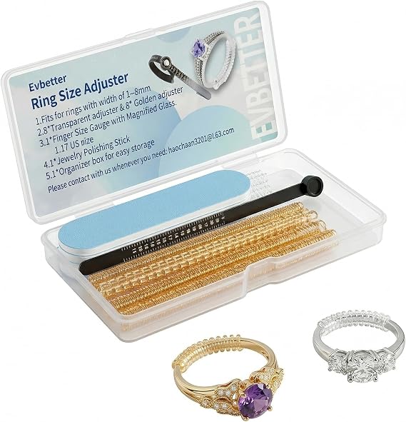 18 Pcs Ring Sizer Adjuster for Loose Rings with Finger Gauge & Polishing Stick,8 Gold + 8 Clear TPU Guards, Invisible Tighteners Without Resizing, Fits 1-8mm Bands for Women Men, Ring Measurement Tool