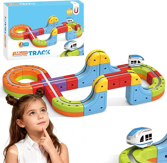 YESHIN Electric Train Set, DIY Cube Track Fusion Toy for Kid, Magic Rail Train Track Set with Gravity Defying 3D Layouts, STEM Building Track Gift for Boys Girls Ages 3+ (Starter Set)