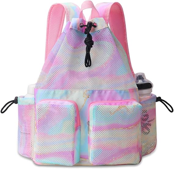 RHCPFOVR Mesh Swim Bags for Swimmers - Drawstring Backpack for Women Men Girls Swim Team Gear Swimming Beach Gym Bag Sports Pool