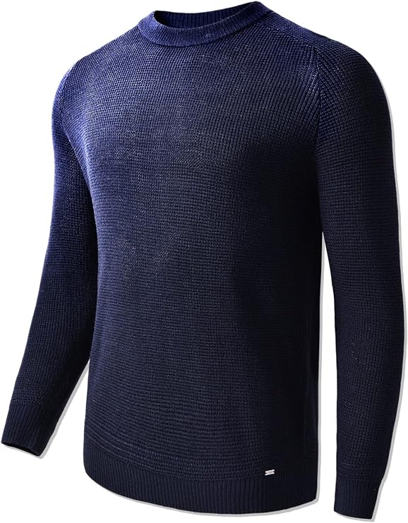 Men's O-Neck Lightweight Crewneck Sweater Soft Touch Waffle Stitch Pullover