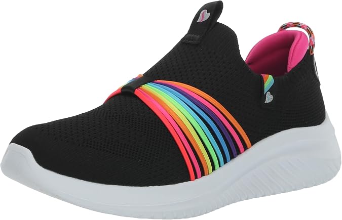 Skechers Kids Girls Ultra Flex 3.0 Sneaker, Black/Multi, 4 Big Kid