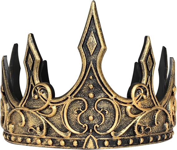 Soft King Prince Crown, Adjustable Royal Crown Medieval King Costume Accessories for Halloween Cosplay(Gold)