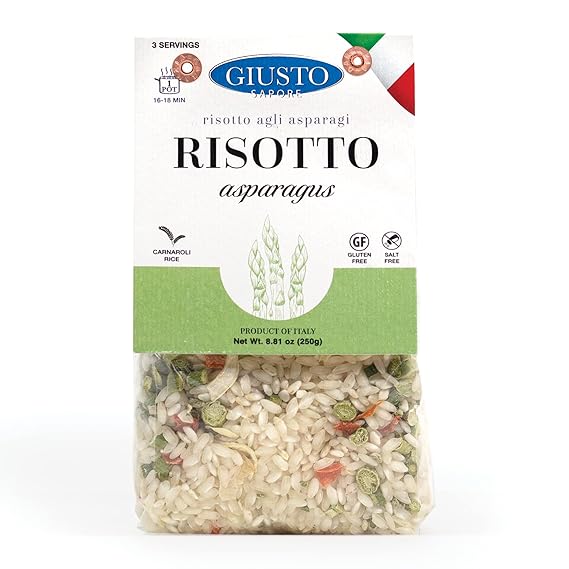 Giusto Sapore Italian Risotto - Asparagus - All Natural Gluten Free, No Added Salt - Premium Gourmet 3-4 Serving Size, 8.81 oz - Imported from Italy and Family Owned